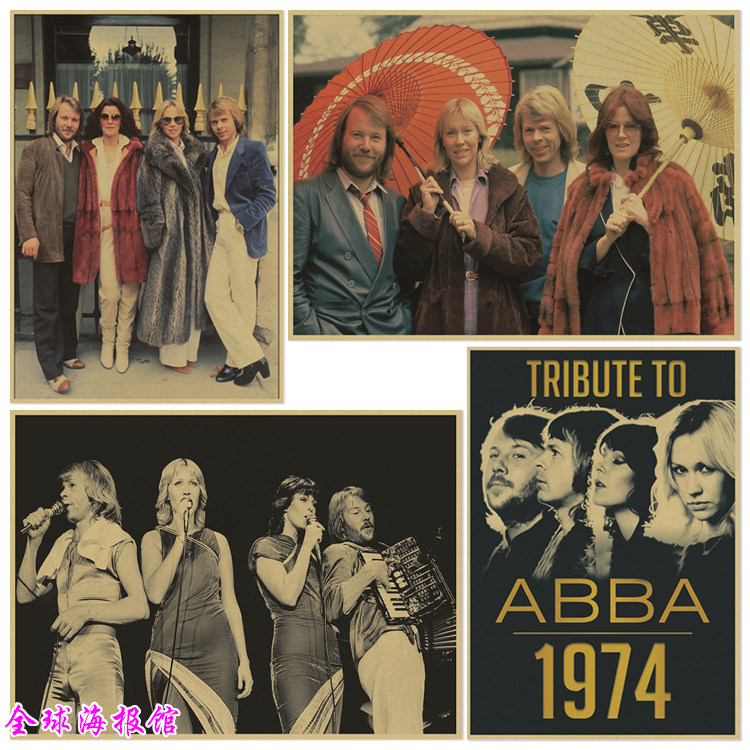 abba 瑞典摇滚乐队复古牛皮纸海报酒吧餐厅宿舍装饰画挂画相框墙