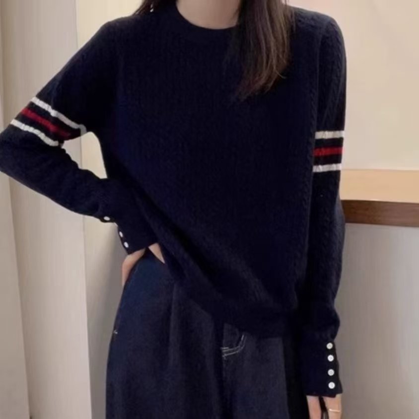 通勤风圆领套头羊毛麻花毛衣女长袖螺纹针织衫高级感时尚上衣,女装/女士精品,毛针织衫,淘宝优惠券,粉丝福利购,淘宝优惠卷