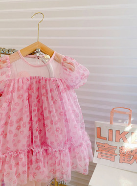 韩国高端童装女童2022夏时髦气质甜美碎花网纱裙小女孩洋气连衣裙