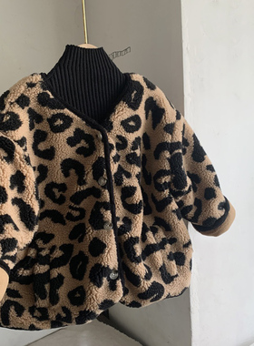 韩国童装女童2021冬装新款韩版洋气加厚女孩中小童儿童豹纹外套潮