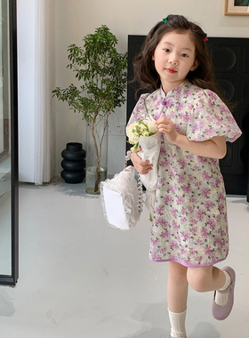 童装女童旗袍连衣裙2023新款夏装儿童裙子国风古筝宝宝洋气碎花裙
