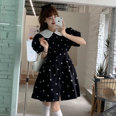 Real Price vintage heavy industry baby collar embroidery waist dress