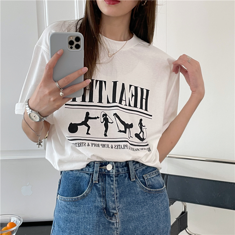 Real price casual versatile letter print short sleeve T-shirt 2 colors