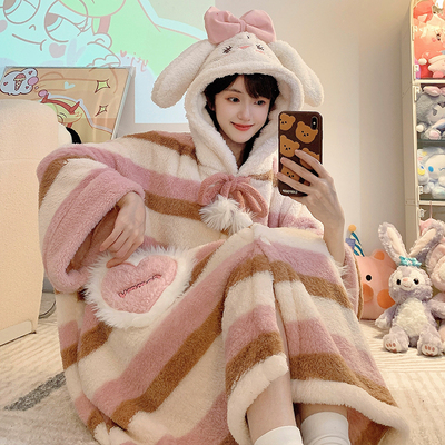 400斤冬季珊瑚绒大码睡袍连帽款