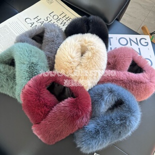 狐狸毛围巾女秋冬保暖加厚仿皮草毛领子气质新款 百搭磁扣毛绒围脖