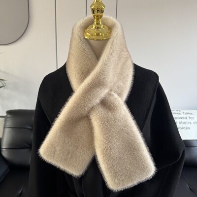 仿水貂毛皮草围巾韩国秋冬新款保暖双面毛绒气质百搭围脖护颈男女