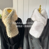 冬季 双面毛绒保暖加厚围脖高级感女 时尚 新款 仿狐狸毛皮草围巾韩版