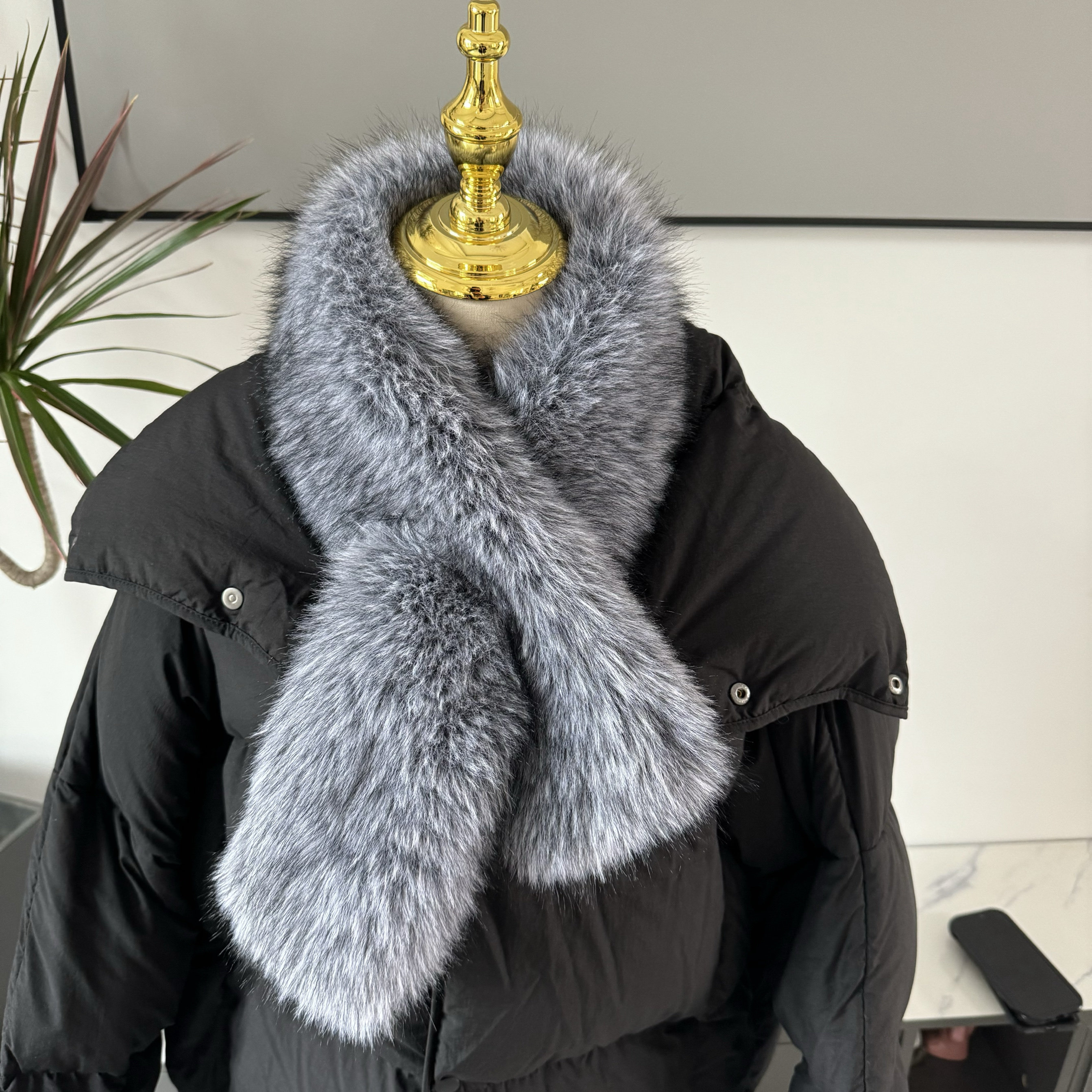 仿狐狸毛双层围巾冬季加厚保暖韩版气质毛领交叉毛茸茸皮草围脖女