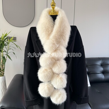 新款仿狐狸毛皮草围巾女冬季保暖气质百搭毛领护颈毛毛球毛绒围脖