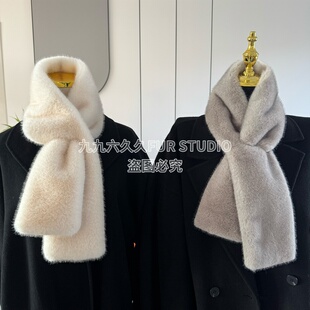 2026新款仿水貂毛皮草毛领围巾女双面保暖加长版气质百搭护颈围脖