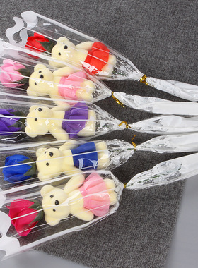 妇女节礼物公司员工单支小熊香皂花仿真花玫瑰花束活动地推小礼品