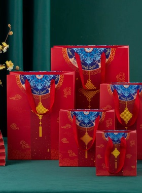 新年马年中国风过年红色礼物袋回礼年会伴手礼手提纸袋春节礼品袋