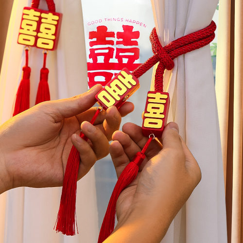 结婚窗帘绑带喜字挂饰蝴蝶结拉花