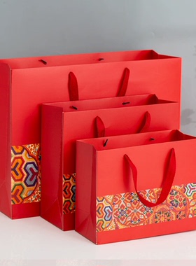 中国风过年红色新年公司年会礼物袋回礼手提纸袋春节送礼年货纸袋