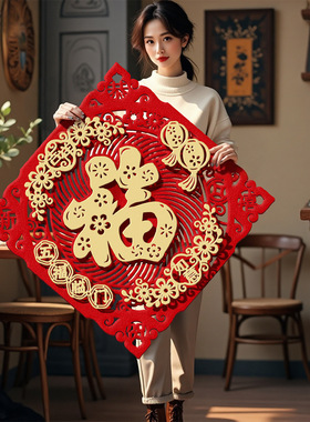 福字门贴2026马年立体毛毡福字入户门春节过年大门新年窗花超大号