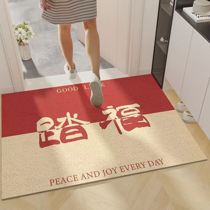 入户地垫新中式红色入户丝圈脚垫可裁剪门口蹭土垫子玄关防滑地毯