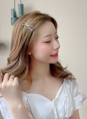 日韩简约一字夹百搭水钻发卡刘海夹碎发夹交叉款边夹侧夹少女发饰