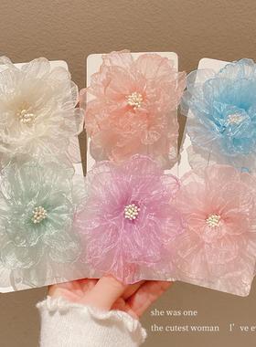 欧根纱立体白色花朵发夹侧边夹夹子头饰发卡春夏海边度假发饰头花