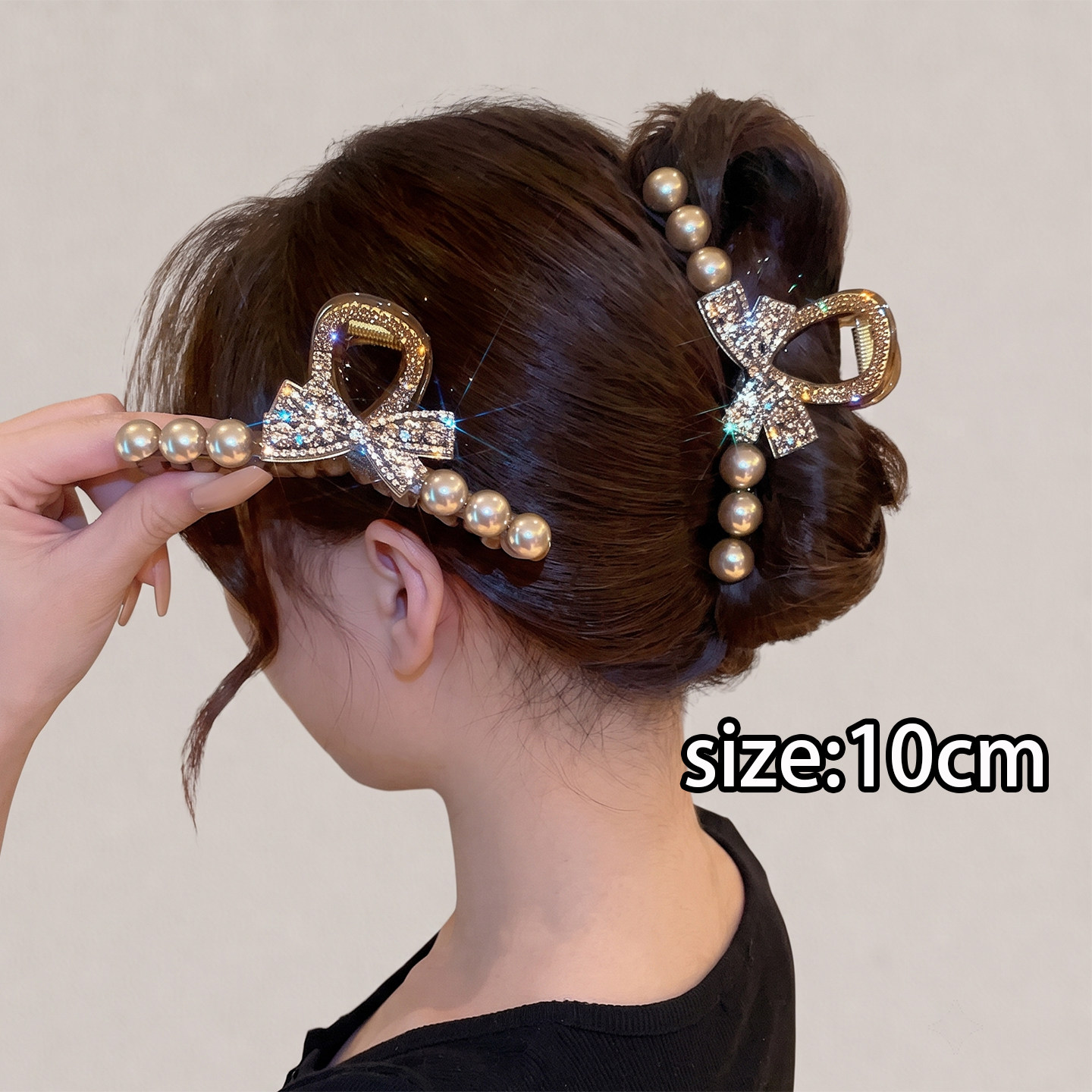 高级感珍珠水钻蝴蝶结抓夹女后脑勺发量多盘发鲨鱼夹头饰气质发卡