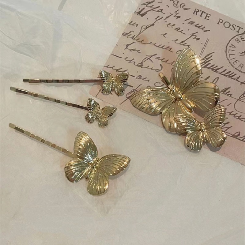 金属蝴蝶发夹女法式网红温柔优雅小众设计感一字夹盘发发饰套装夹