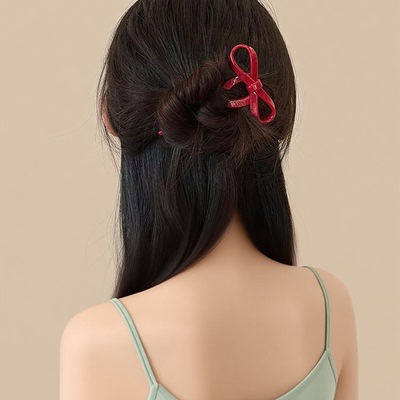 简约蝴蝶结醋酸U型发簪女2025新款高级感丸子头盘发簪子头饰发钗