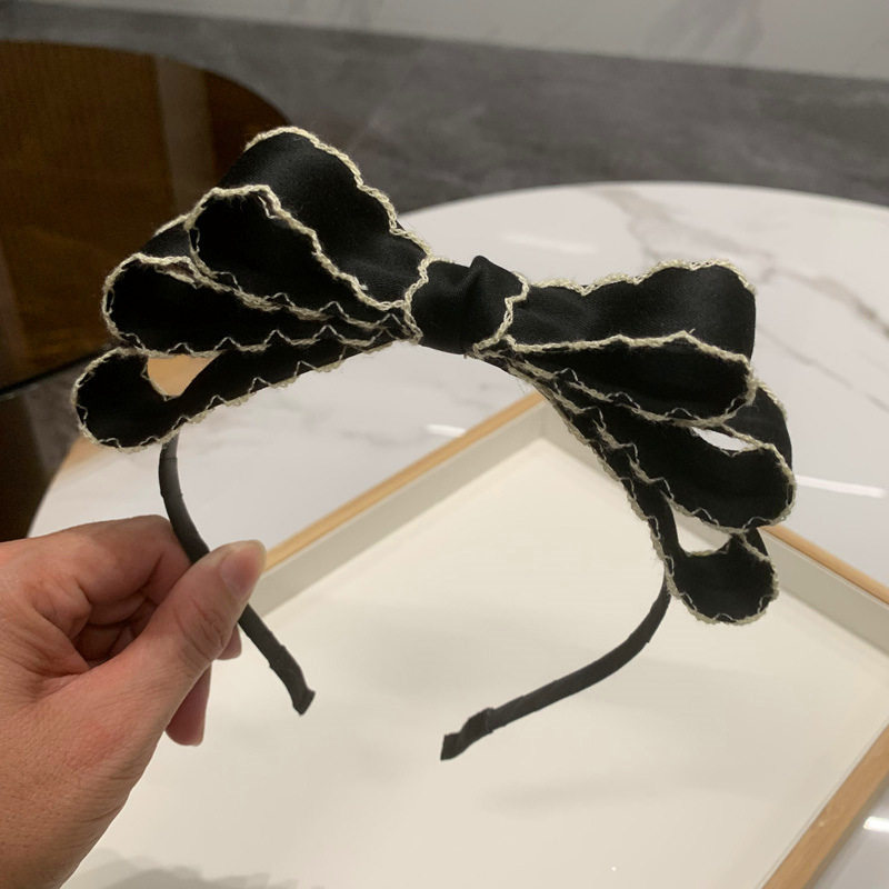 网红发夹多层蝴蝶结发箍外出百搭发卡细边波浪黑色头箍头饰简约女