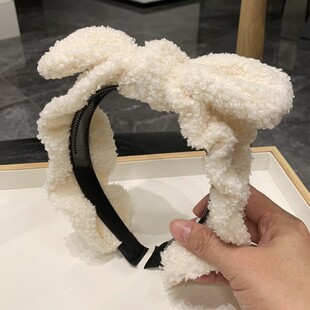 带齿防滑秋冬白色毛绒发箍女款洗脸头箍2023年网红蝴蝶结头箍发卡