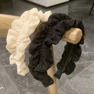 带齿宽边褶皱发箍女发卡日韩简约气质黑色头箍高级感法式头饰发饰