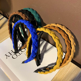 新款网红发饰鹿皮绒麻花辫子发箍女法式名媛复古压发头箍森系发卡