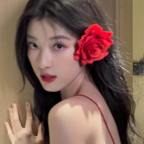 复古红色玫瑰花朵大红花头饰发夹边夹侧边碎发卡牡丹花夹子头花女