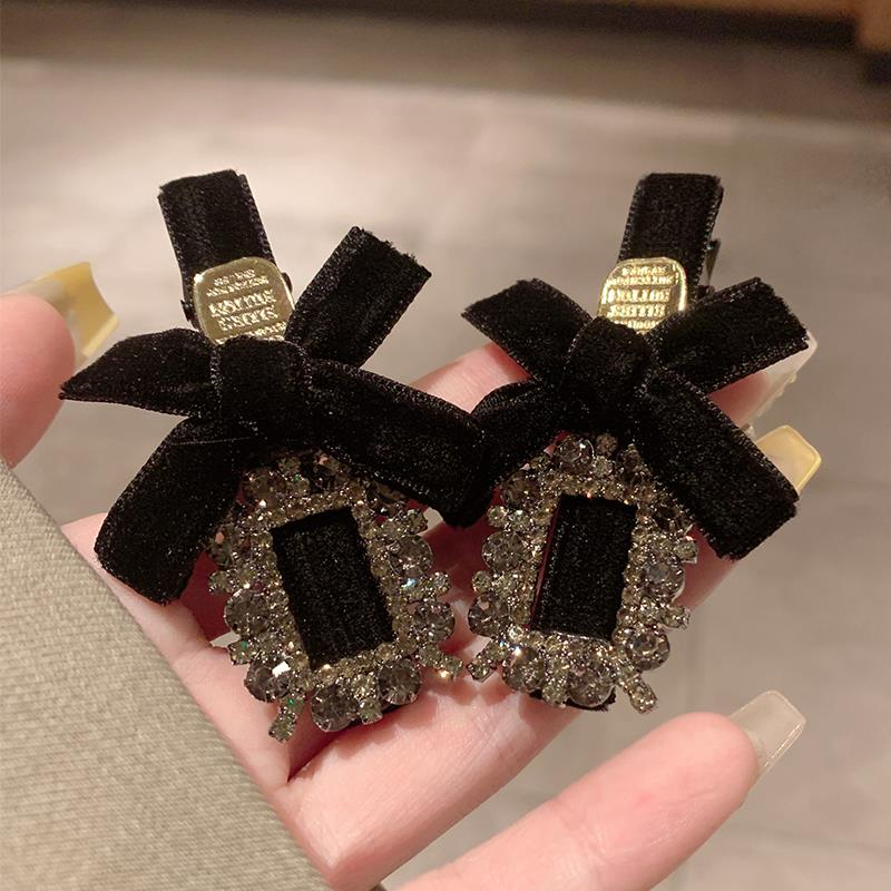 法式复古发夹女水钻鸭嘴夹网红风侧边夹韩版高档蝴蝶结刘海夹头饰