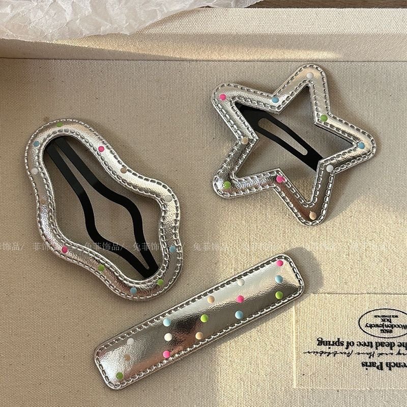 夏季少女银色彩色点点bb夹发夹皮质碎发刘海夹边夹甜美侧边夹发卡