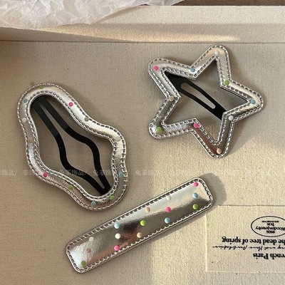 夏季少女银色彩色点点bb夹发夹皮质碎发刘海夹边夹甜美侧边夹发卡