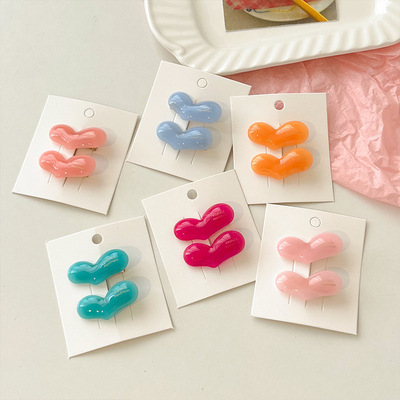 可爱奶油爱心发夹边夹侧边高端发卡女2024新款前额刘海夹鸭嘴夹夏