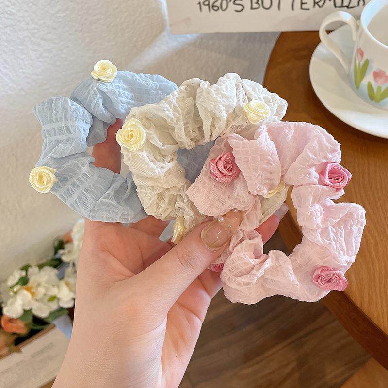 法式山茶花大肠发圈儿童高级感扎马尾丸子头发饰女童头绳女孩皮筋
