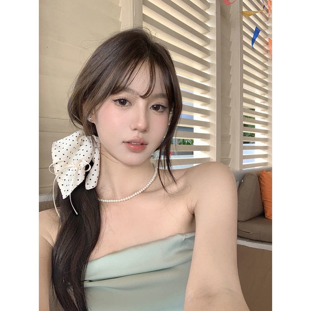 复古法式白色发饰方巾肥肠发圈女韩系黑色波点蝴蝶结发圈发绳头饰