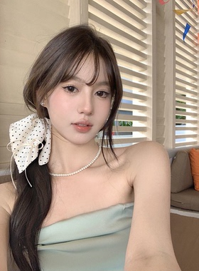 复古法式白色发饰方巾肥肠发圈女韩系黑色波点蝴蝶结发圈发绳头饰