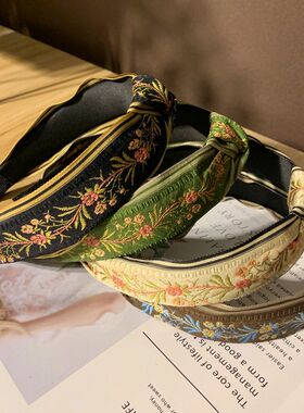 轻奢绿色发箍发卡蝴蝶结发箍刺绣复古民族风特色发卡波西米亚发带