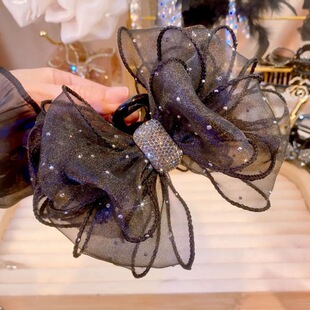 高级感网纱水钻蝴蝶女后脑勺盘发鲨鱼夹发卡大号抓夹高档发夹头饰