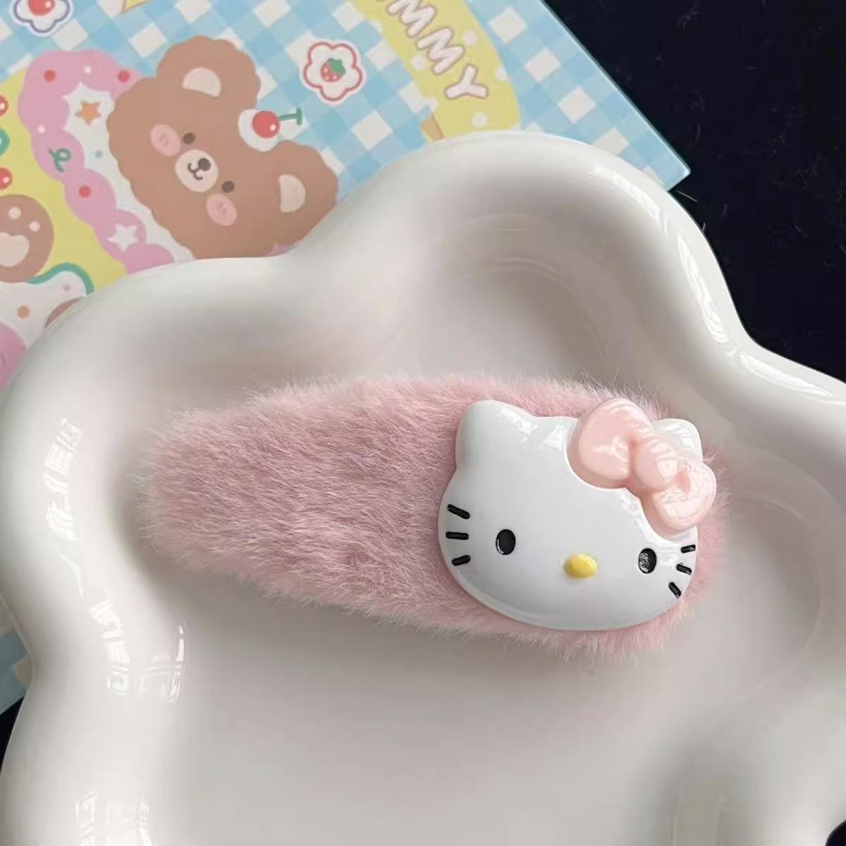 可爱粉色毛绒hellokitty掰掰夹大号卡通kitty猫发卡侧边刘海夹子