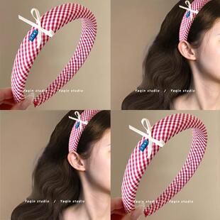 甜心格格！韩系甜美女红蓝格子发箍！可爱压头发发饰格纹头箍清新