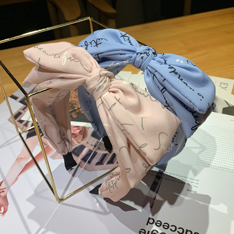 网红女布艺头箍 韩版字母大蝴蝶结大人防滑压发甜美宽边发箍头饰