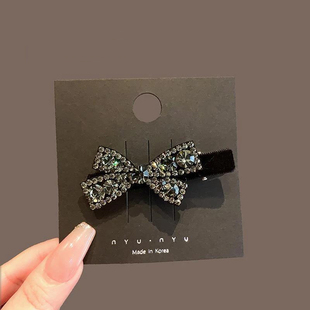 2024年新款丝绒发夹高档水钻蝴蝶结刘海夹少女气质侧边夹发卡顶夹