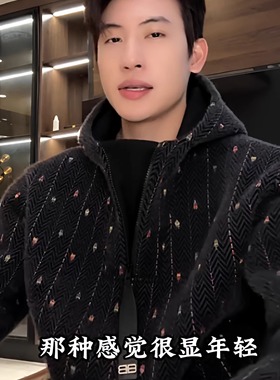 SDSA男士秋冬新款痞帅男装简约波浪线刺绣半拉链立领连帽卫衣百搭