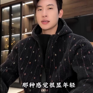 SDSA男士秋冬新款痞帅男装简约波浪线刺绣半拉链立领连帽卫衣百搭