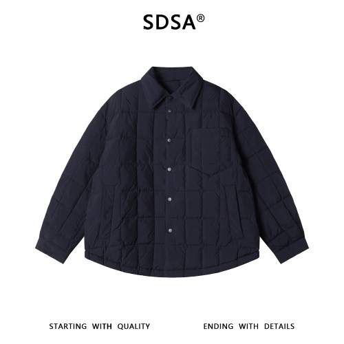 SDSA男士秋冬新款痞帅男装简约纯色格子翻领羽绒服外套设计师百搭