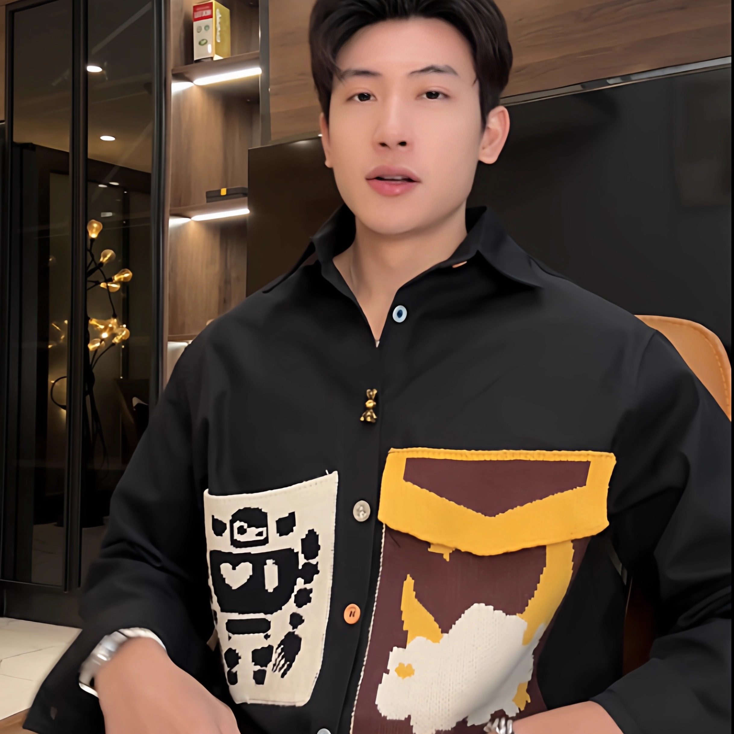 SDSA秋冬新款痞帅男装韩版简约拼接只针织口袋翻领长袖衬衫百搭