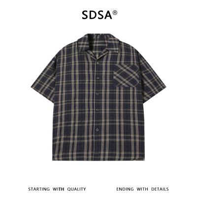 SDSA男装2026新款高贵轻奢港风复古撞色格纹格子短袖衬衫百搭时尚