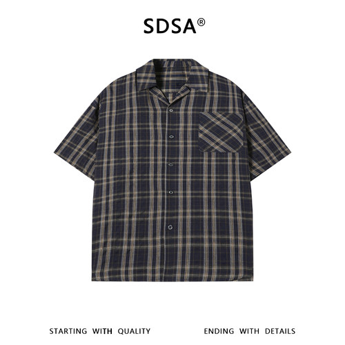 SDSA男装2026新款高贵轻奢港风复古撞色格纹格子短袖衬衫百搭时尚