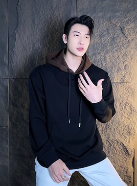 WY452新款男士拼色美式街头韩版抽身款时尚长袖连帽套头宽松卫衣